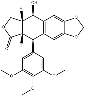 (5R)-5,8,8aβ,9-テトラヒドロ-5β-(3,4,5-トリメトキシフェニル)-9β-ヒドロキシフロ[3',4':6,7]ナフト[2,3-d]-1,3-ジオキソール-6(5aβH)-オン 化学構造式