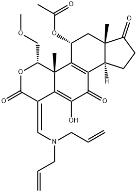 酢酸(1S)-1α-(メトキシメチル)-3,7,17-トリオキソ-4-[(ジアリルアミノ)メチレン]-6-ヒドロキシ-1,3,4,7,10,11,12,13,14α,15,16,17-ドデカヒドロ-10β,13β-ジメチル-2-オキサ-2H-シクロペンタ[a]フェナントレン-11α-イル 化学構造式