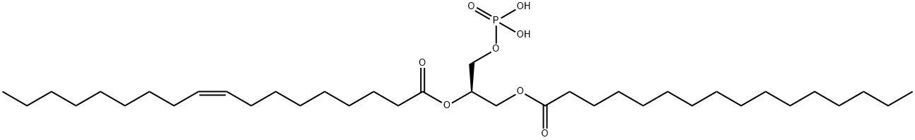 1-パルミトイル-2-オレオイル-sn-glycero-3-ホスファート 化学構造式
