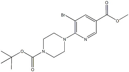 tert-butyl 4-[3-bromo-5-(methoxycarbonyl)-2-pyridinyl]tetrahydro-1(2H)-pyrazinecarboxylate Structure