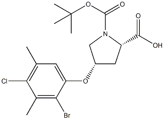 (2S,4S)-4-(2-Bromo-4-chloro-3,5-dimethylphenoxy)-1-(tert-butoxycarbonyl)-2-pyrrolidinecarboxylic aci Struktur