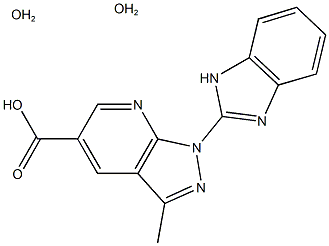 1-(1H-benzimidazol-2-yl)-3-methyl-1H-pyrazolo[3,4-b]pyridine-5-carboxylic acid dihydrate Struktur