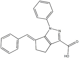 (6E)-6-BENZYLIDENE-1-PHENYL-1,4,5,6-TETRAHYDROCYCLOPENTA[C]PYRAZOLE-3-CARBOXYLIC ACID Struktur