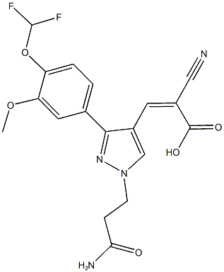 (2Z)-3-{1-(3-amino-3-oxopropyl)-3-[4-(difluoromethoxy)-3-methoxyphenyl]-1H-pyrazol-4-yl}-2-cyanoacrylic acid Structure