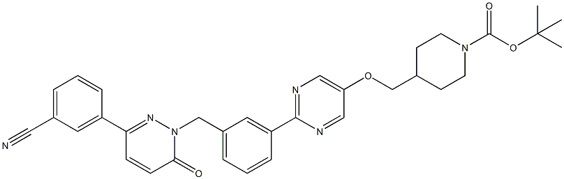 4-(2-{3-[3-(3-氰基-苯基)-6-氧代-6-哒嗪-1-基甲基]-苯基}-嘧啶-5-基氧基甲基)-哌啶-1-甲酸叔丁酯,1103506-80-4,结构式