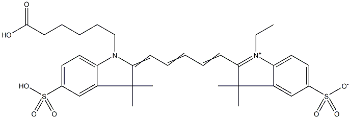 2-[5-[1-(5-羧基戊基)-1,3-二氢-3,3-二甲基-5-磺基-2H-吲哚-2-亚基]-1,3-戊二烯基]-1-乙基-3,3-二甲基-5-磺基-3H-吲哚内盐 结构式