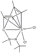 二氯[Η(5):Η(1)-N-二甲基(四甲基环戊二烯基)硅基(叔丁基)酰胺]钛, 162763-85-1, 结构式