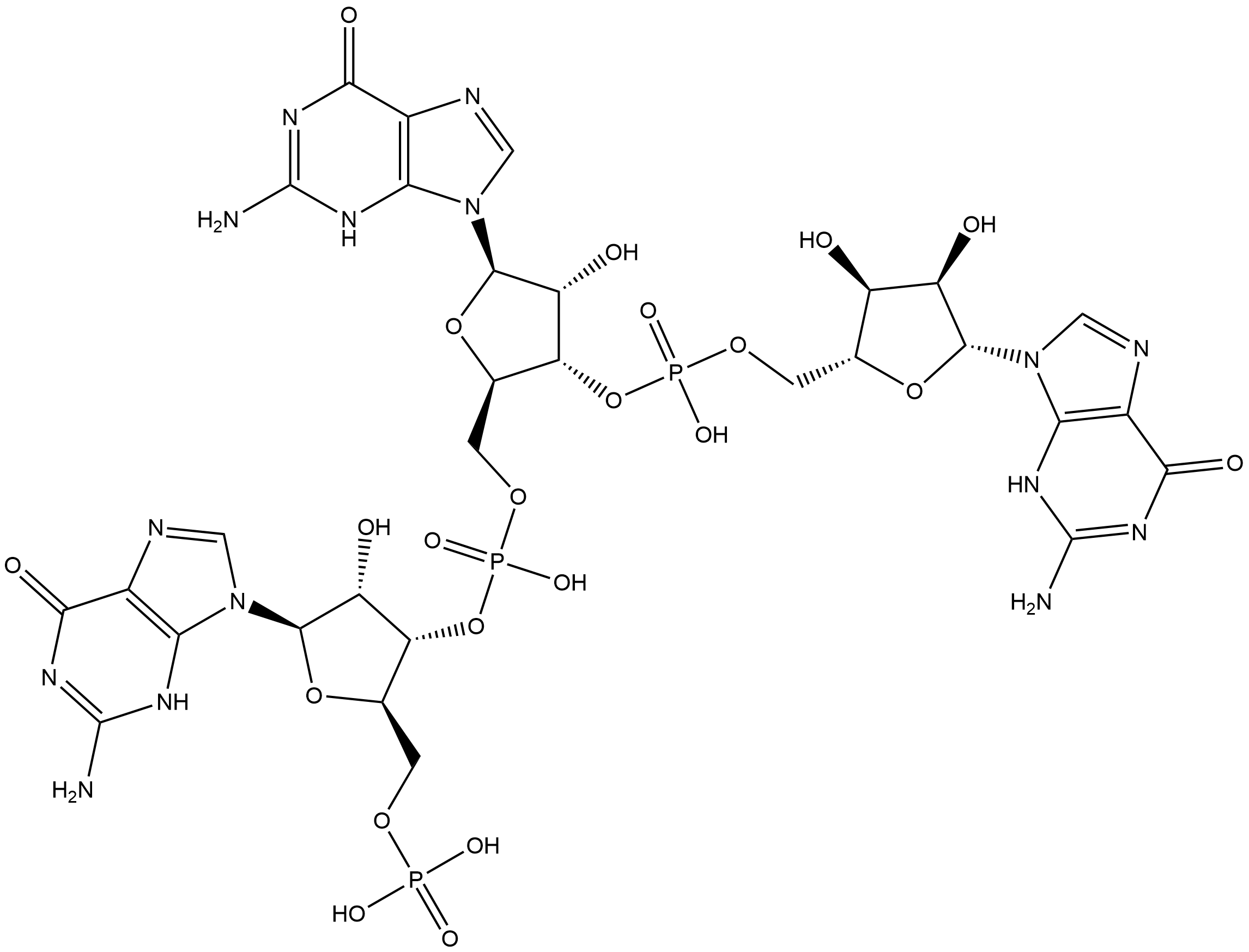 -O-Phosphonoguanylyl-(3′→5′)-guanylyl-(3′→5′)-guanosine (ACI) 结构式
