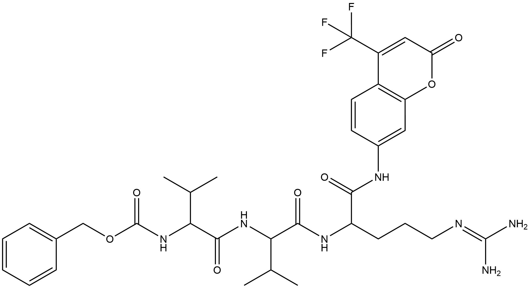 Z-VAL-VAL-ARG-7-AMINO-4-TRIFLUORO-METHYLCOUMARIN Struktur