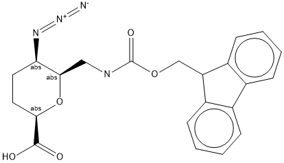 (2R,5R,6R)-6-(((((9H-fluoren-9-yl)methoxy)carbonyl)amino)methyl)-5-azidotetrahydro-2H-pyran-2-carboxylic acid Structure