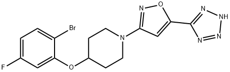 4-(2-Bromo-5-fluorophenoxy)-1-[5-(2H-tetrazol-5-yl)-3-isoxazolyl]piperidine 化学構造式