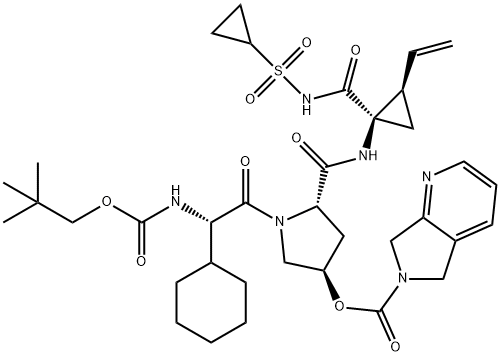 (3R,5S)-1-((S)-2-cyclohexyl-2-(((neopentyloxy)carbonyl)amino)acetyl)-5-(((1R,2R)-1-((cyclopropylsulfonyl)carbamoyl)-2-vinylcyclopropyl)carbamoyl)pyrrolidin-3-yl 5H-pyrrolo[3,4-b]pyridine-6(7H)-carboxylate Structure