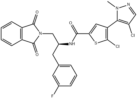 5-chloro-4-(4-chloro-1-methyl-1H-pyrazol-5-yl)-N-{(1S)-2-(1,3-dioxo-1,3-dihydro-2H-isoindol-2-yl)-1-[(3-fluorophenyl)methyl]ethyl}-2-thiophenecarboxamide Structure
