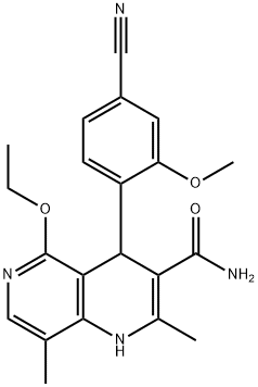 4-(4-Cyano-2-methoxyphenyl)-5-ethoxy-2,8-dimethyl-1,4-dihydro-1,6-naphthyridine-3-carboxamide Struktur