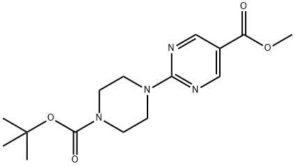 methyl 2-(4-(tert-butoxycarbonyl)piperazin-1-yl)pyrimidine-5-carboxylate 结构式