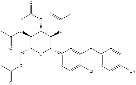(2R,3R,4R,5S,6S)-2-(acetoxymethyl)-6-(4-chloro-3-(4- hydroxybenzyl)phenyl)tetrahydro-2H-pyran-3,4,5-triyl triacetate 化学構造式