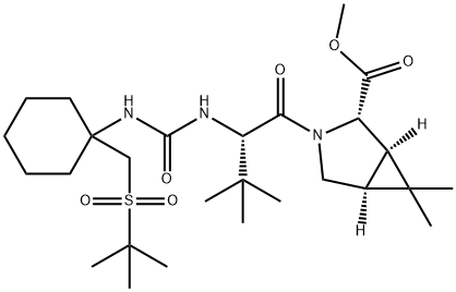 methyl (1R,2S,5S)-3-((S)-2-(3-(1-((tert-butylsulfonyl)methyl)cyclohexyl)ureido)-3,3-dimethylbutanoyl)-6,6-dimethyl-3-azabicyclo[3.1.0]hexane-2-carboxylate 结构式