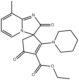 Ethyl 8'-methyl-2',4-dioxo-2-(piperidin-1-yl)-2'H-spiro[cyclopent[2]ene-1,3'-imidazo[1,2-a]pyridine]-3-carboxylate 化学構造式