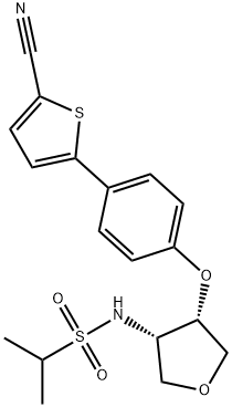 N-((3S,4S)-4-(4-(5-cyanothiophen-2-yl)phenoxy)tetrahydrofuran-3-yl)propane-2-sulfonamide 化学構造式