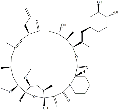 15,19-Epoxy-3H-pyrido[2,1-c][1,4]oxaazacyclotricosine-1,7,20,21(4H,23H)-tetrone,3-[(1E)-2-[(1R,3R,4R)-3,4-dihydroxycyclohexyl]-1-methylethenyl]-5,6,8,11,12,13,14,15,16,17,18,19,24,25,26,26a-hexadecahydro-5,19-dihydroxy-14,16-dimethoxy-4,10,12,18-tetramethyl-8-(2-propen-1-yl)-,(3S,4R,5S,8R,9E,12S,14S,15R,16S,18R,19R,26aS)- Struktur