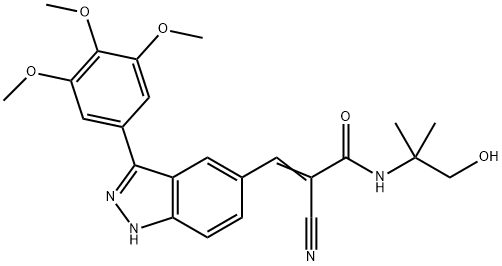 2-Cyano-N-(2-hydroxy-1,1-dimethylethyl)-3-[3-(3,4,5-trimethoxyphenyl)-1H-indazol-5-yl]-2-propenamide Struktur
