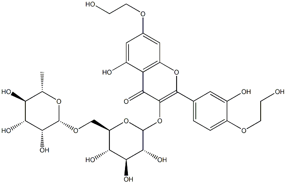 5-hydroxy-7-(2-hydroxyethoxy)-2-[3-hydroxy-4-(2-hydroxyethoxy)phenyl]-3-[(2S,3R,4S,5S,6R)-3,4,5-trihydroxy-6-[[(2R,3R,4R,5R,6S)-3,4,5-trihydroxy-6-methyloxan-2-yl]oxymethyl]oxan-2-yl]oxychromen-4-one, 13190-91-5, 结构式