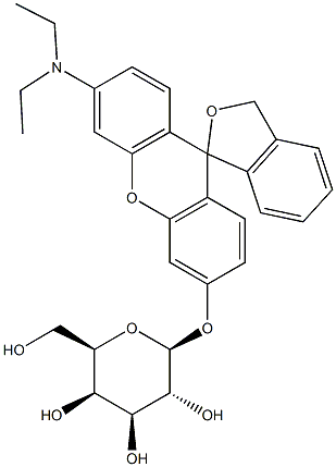 6'-(Diethylamino)spiro[isobenzofuran-1(3H),9'-[9H]xanthen]-3'-yl b-D-galactopyranoside Struktur