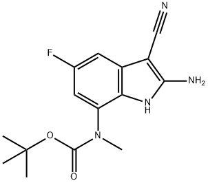 tert-butyl 2-amino-3-cyano-5-fluoro-1H-indol-7-yl(methyl)carbamate,1400808-30-1,结构式