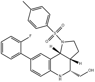 1H-Pyrrolo[3,2-c]quinoline-4-methanol, 8-(2-fluorophenyl)-2,3,3a,4,5,9b-hexahydro-1-[(4-methylphenyl)sulfonyl]-, (3aR,4R,9bR)- Struktur