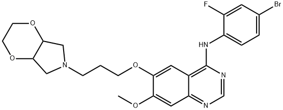 N-(4-bromo-2-fluorophenyl)-7-methoxy-6-(3-(tetrahydro-2H-[1,4]dioxino[2,3-c]pyrrol-6(3H)-yl)propoxy)quinazolin-4-amine Struktur