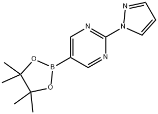 2-(1H-吡唑-1-基)-5-(4,4,5,5-四甲基-1,3,2-二氧硼烷-2-基)嘧啶 结构式