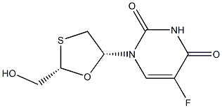 2,4(1H,3H)-Pyrimidinedione,5-fluoro-1-[2-(hydroxymethyl)-1,3-oxathiolan-5-yl]-, (2S-cis)- (9CI) 化学構造式