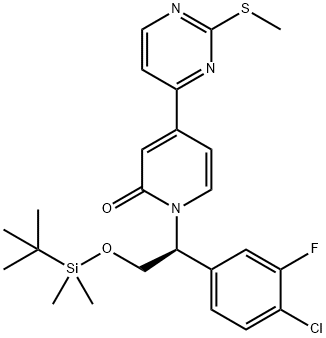 (S)-1-(2-(tert-butyldimethylsilyloxy)-1-(4-chloro-3-fluorophenyl)ethyl)-4-(2-(methylthio)pyrimidin-4-yl)pyridin-2(1H)-one 化学構造式