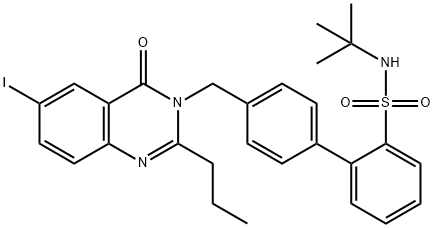 N-(tert-Butyl)-4'-((6-iodo-4-oxo-2-propylquinazolin-3(4H)-yl)methyl)-[1,1'-biphenyl]-2-sulfonamide Struktur