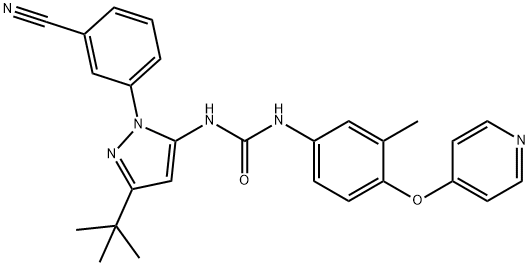 Urea, N-[1-(3-cyanophenyl)-3-(1,1-dimethylethyl)-1H-pyrazol-5-yl]-N'-[3-methyl-4-(4-pyridinyloxy)phenyl]- Structure