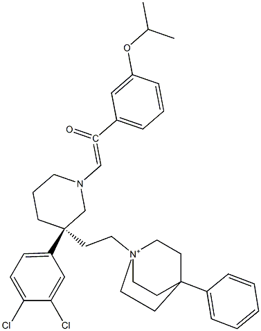 1-[(3S)-3-(3,4-dichlorophenyl)-3-[2-(4-phenyl-1-azoniabicyclo[2.2.2]octan-1-yl)ethyl]piperidin-1-yl]-2-(3-propan-2-yloxyphenyl)ethenone 结构式