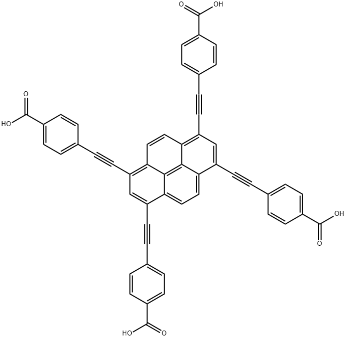 Benzoic acid, 4,4',4'',4'''-(1,3,6,8-pyrenetetrayltetra-2,1-ethynediyl)tetrakis- 结构式