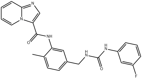 N-(5-((3-(3-fluorophenyl)ureido)methyl)-2-methylphenyl)imidazo[1,2-a]pyridine-3-carboxamide 化学構造式