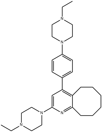 Cycloocta[b]pyridine, 2-(4-ethyl-1-piperazinyl)-4-[4-(4-ethyl-1-piperazinyl)phenyl]-5,6,7,8,9,10-hexahydro- Struktur