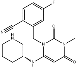 (R)-4-fluoro-2-((3-methyl-2,4-dioxo-6-(piperidin-3-ylamino)-3,4-dihydropyrimidin-1(2H)-yl)methyl)benzonitrile Struktur