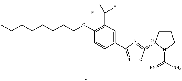 (2S)-2-[3-[4-(Octyloxy)-3-(trifluoromethyl)phenyl]-1,2,4-oxadiazol-5-yl]-1-pyrrolidinecarboximidamide hydrochloride, 1897379-34-8, 结构式