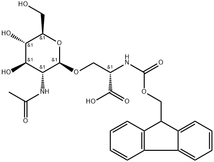 (S)-2-((((9H-fluoren-9-yl)methoxy)carbonyl)amino)-3-(((2S,3R,4R,5R,6R)-3-acetamido-4,5-dihydroxy-6-(hydroxymethyl)tetrahydro-2H-pyran-2-yl)oxy)propanoic acid 结构式