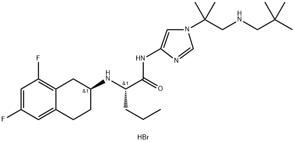 (2S)-2-[[(2S)-6,8-Difluoro-1,2,3,4-tetrahydro-2-naphthalenyl]amino]-N-[1-[2-[(2,2-dimethylpropyl)amino]-1,1-dimethylethyl]-1H-imidazol-4-yl]pentanamide dihydrobromide Struktur