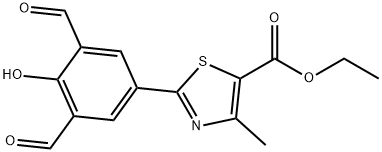 ethyl 2-(3,5-diformyl-4-hydroxyphenyl)-4-methylthiazole-5- carboxylate Struktur