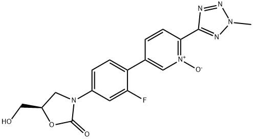 (R)-5-(2-fluoro-4-(5-(hydroxymethyl)-2-oxooxazolidin-3-yl) phenyl)-2-(2-methyl-2H-tetrazol-5-yl)pyridine 1-oxide Structure