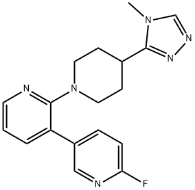 4-フルオロ-2′-[4-(4-メチル-4H-1,2,4-トリアゾール-3-イル)ピペリジノ]-3,3′-ビピリジン 化学構造式