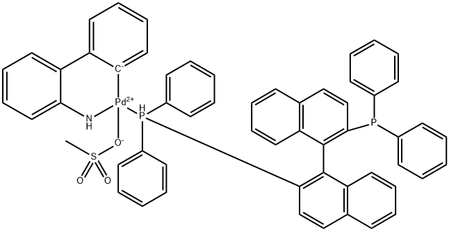 Methanesulfonato[2,2'-bis(diphenylphosphino)-1,1'-binaphthyl](2'-amino-1,1'-biphenyl-2-yl)palladium(II) Struktur
