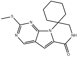 2'-(Methylthio)-7',8'-dihydro-6'H-spiro[cyclohexane-1,9'-pyrazino[1',2':1,5]pyrrolo[2,3-d]pyrimidin]-6'-one 化学構造式