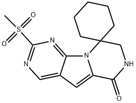 2'-(Methylsulfonyl)-7',8'-dihydro-6'H-spiro[cyclohexane-1,9'-pyrazino[1',2':1,5]pyrrolo[2,3-d]pyrimidin]-6'-one 化学構造式