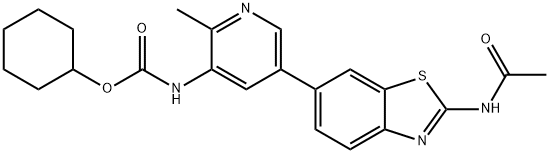 Carbamic acid, N-[5-[2-(acetylamino)-6-benzothiazolyl]-2-methyl-3-pyridinyl]-, cyclohexyl ester Structure